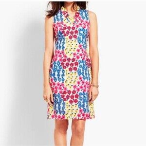 Talbots Petite Eyelet Floral Ruffle Summer Shift Dress  14P Petite Sleeveless